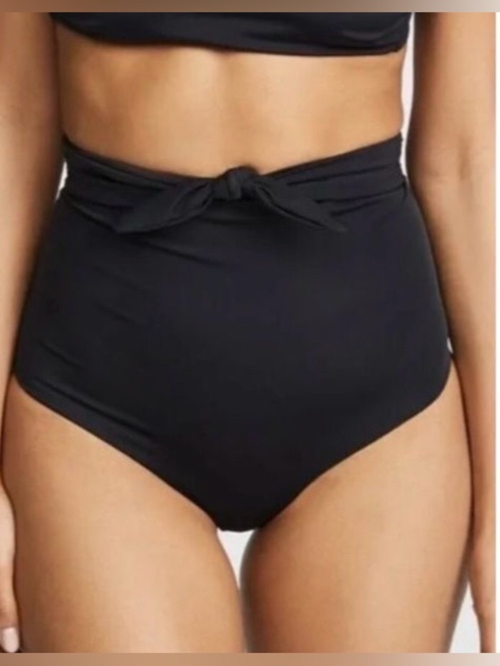 High-Waist Black Bikini Bottom with Front Tie NWT